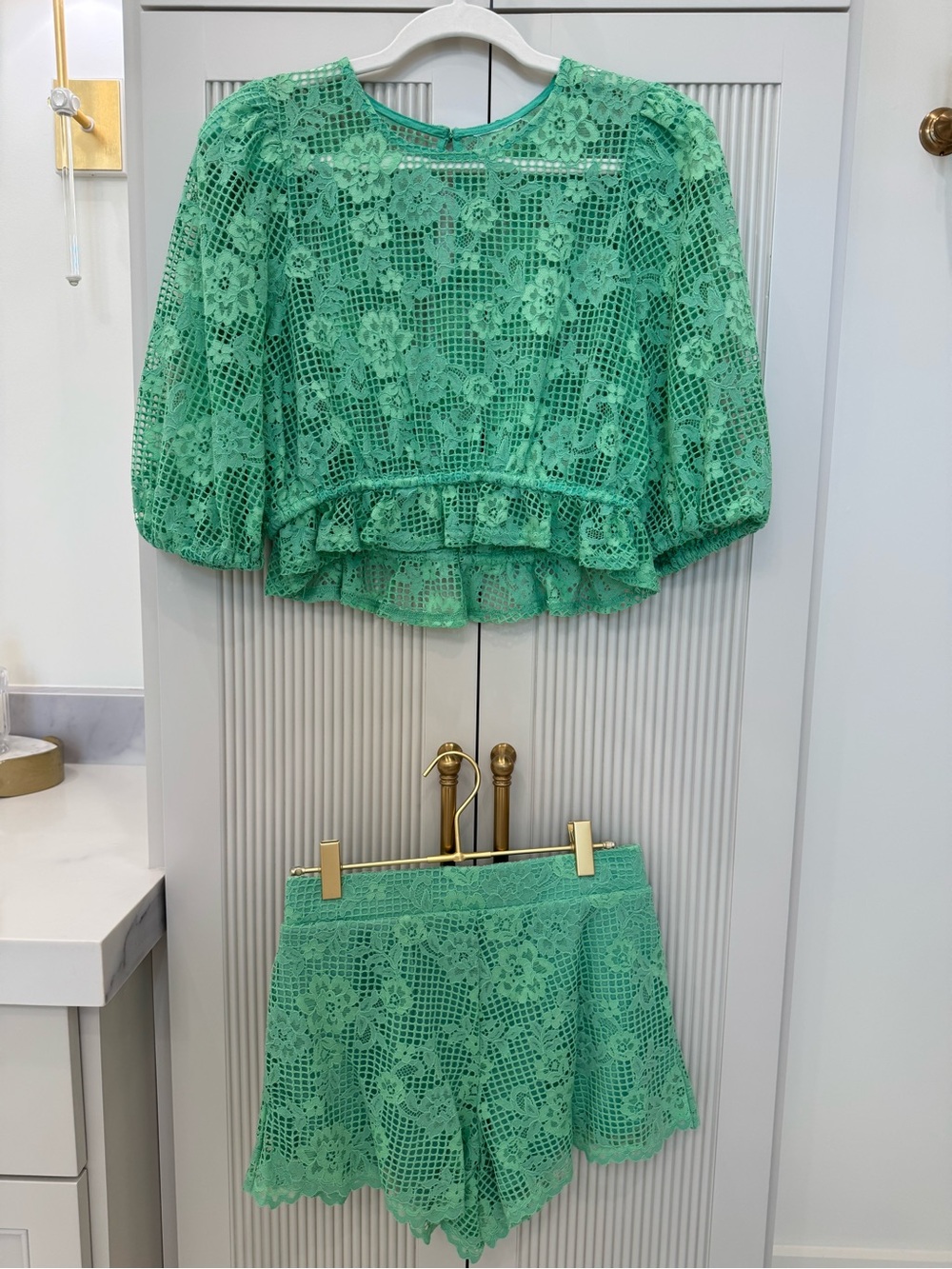 Green Lace Two-Piece Short Set - Women